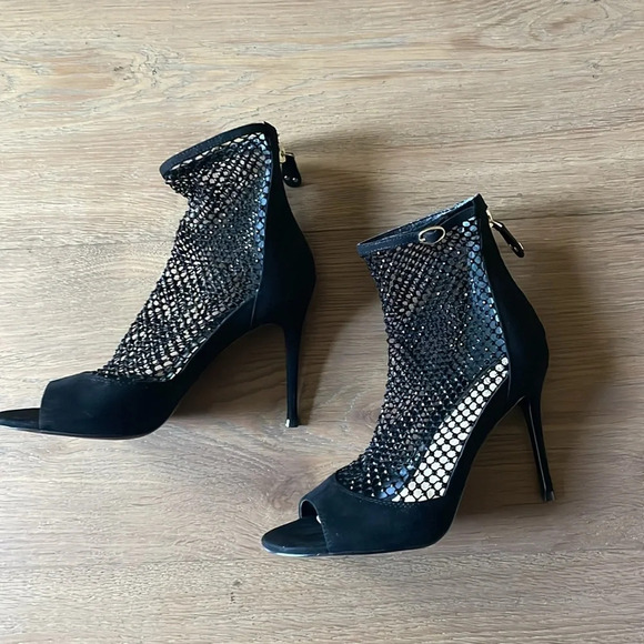Guess Black Kadre2 Rhinestone Mesh Bootie Pump Heels Size 8 - Picture 13 of 16